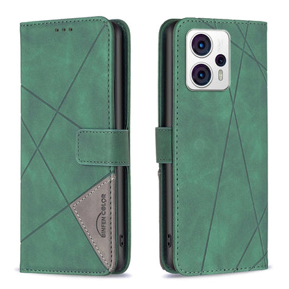Motorola Moto G53 5G Rhombus Texture Leather Phone Case with Magnetic Buckle and Card Holder
