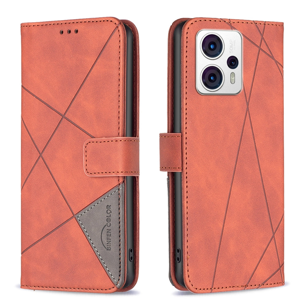 Motorola Moto G23 4G Rhombus Texture Leather Phone Case with Magnetic Buckle and Card Holder