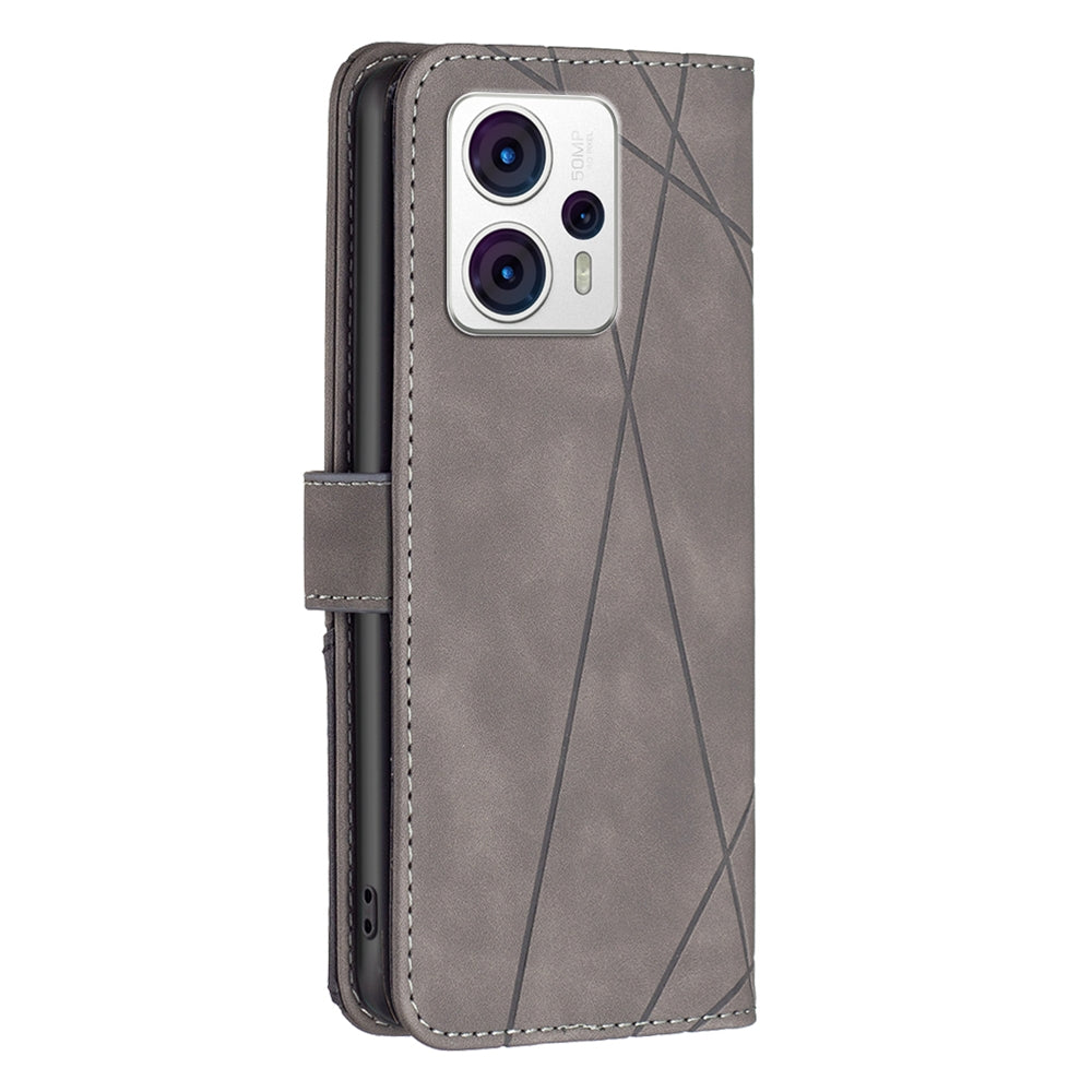 Motorola Moto G23 4G Rhombus Texture Leather Phone Case with Magnetic Buckle and Card Holder