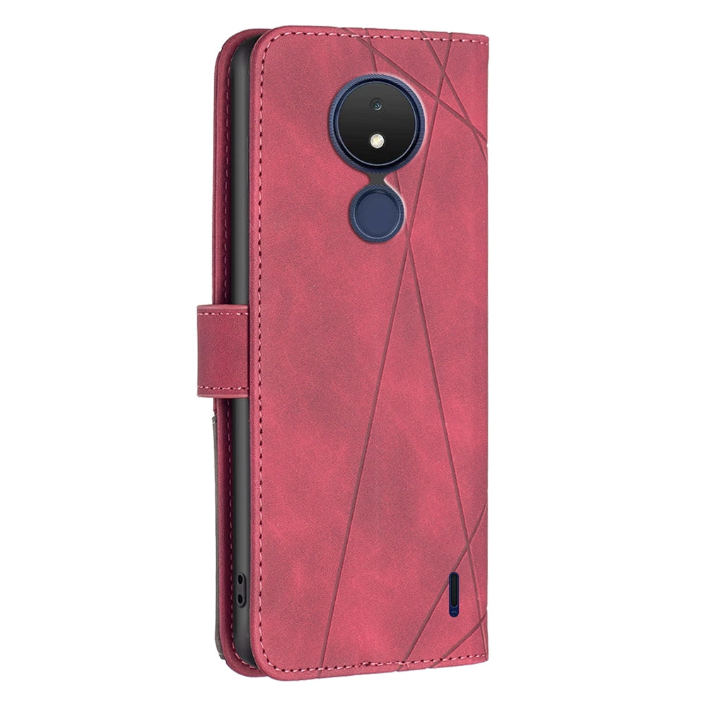 Nokia C21 Rhombus Texture Leather Phone Case with Magnetic Buckle and Card Holder