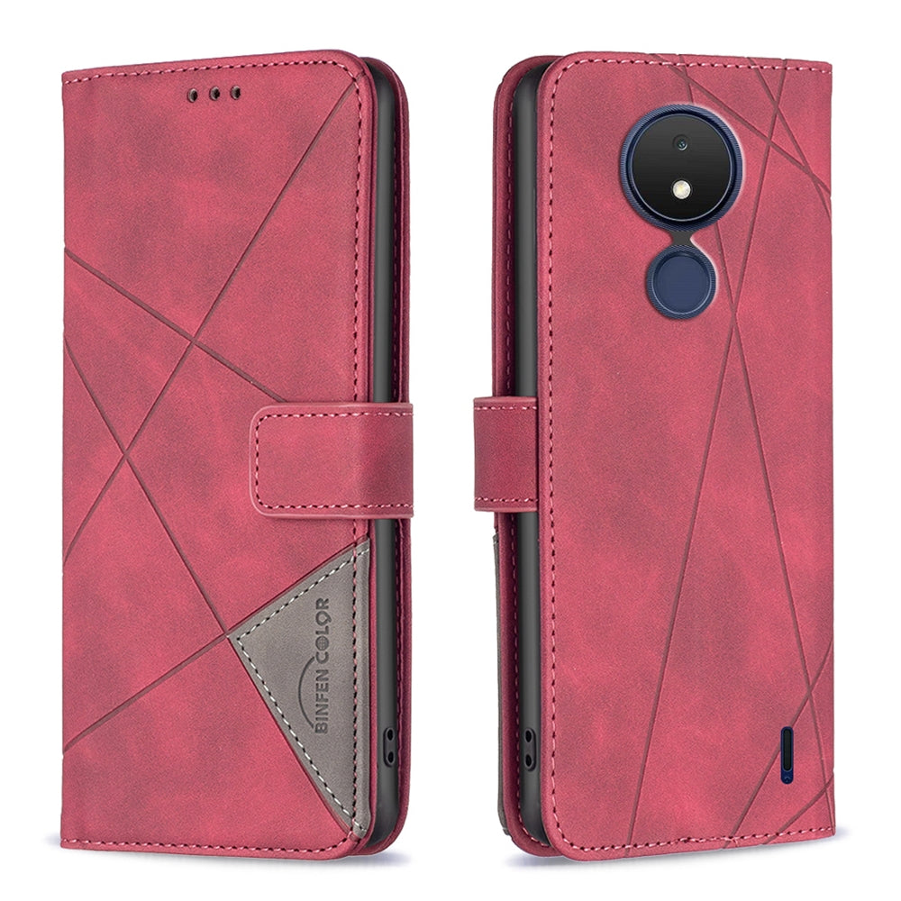 Nokia C21 Rhombus Texture Leather Phone Case with Magnetic Buckle and Card Holder