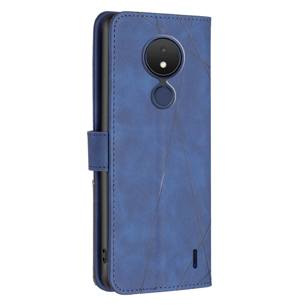 Nokia C21 Rhombus Texture Leather Phone Case with Magnetic Buckle and Card Holder