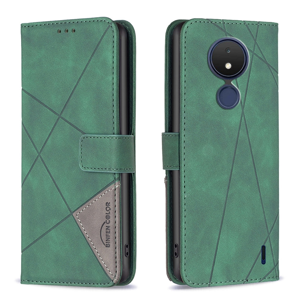 Nokia C21 Rhombus Texture Leather Phone Case with Magnetic Buckle and Card Holder