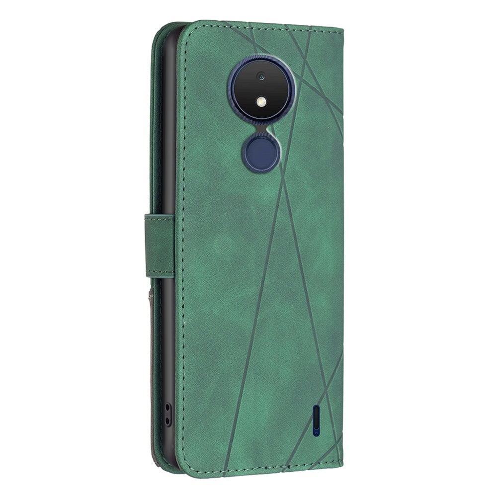 Nokia C21 Rhombus Texture Leather Phone Case with Magnetic Buckle and Card Holder