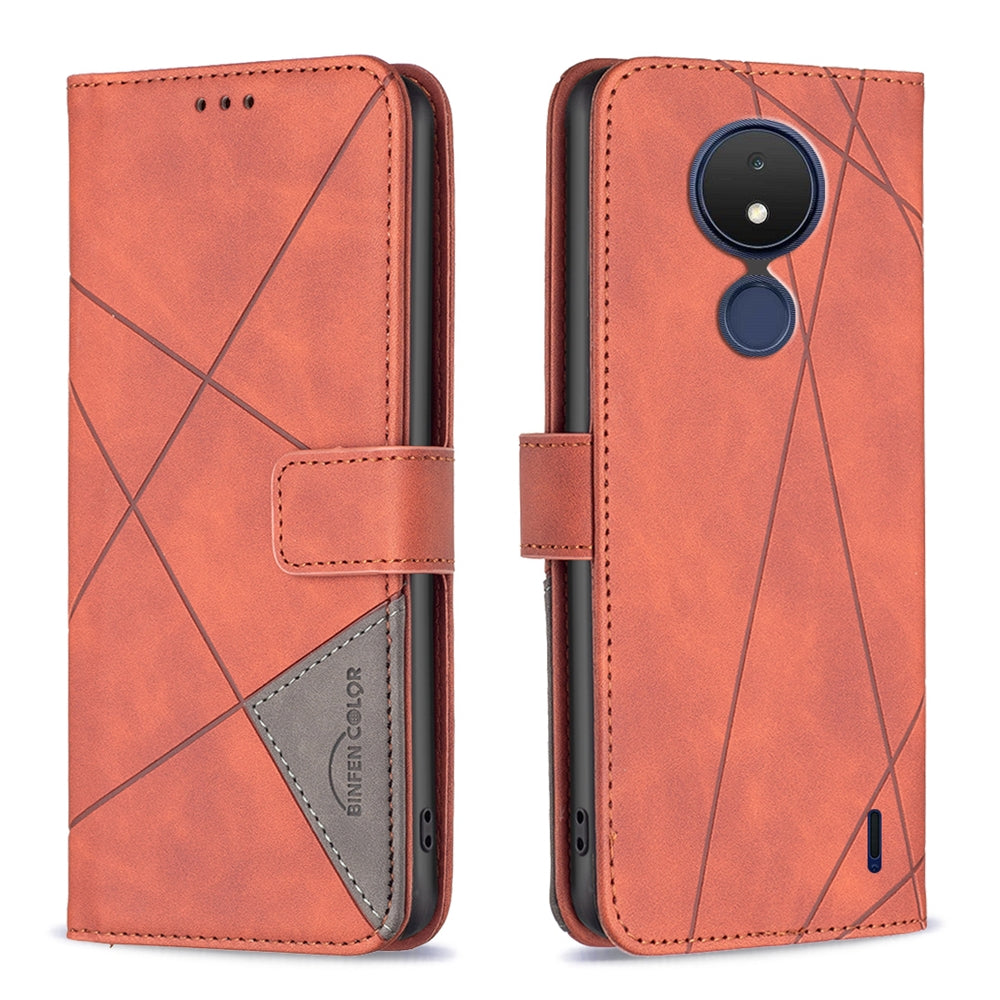 Nokia C21 Rhombus Texture Leather Phone Case with Magnetic Buckle and Card Holder