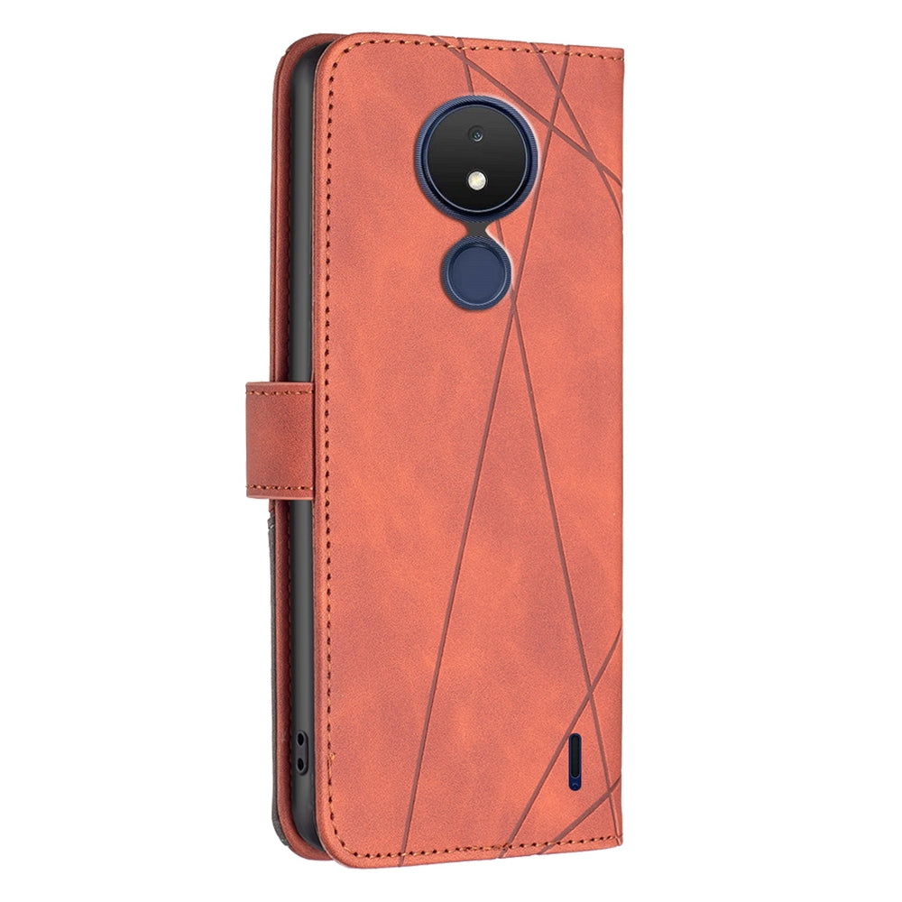 Nokia C21 Rhombus Texture Leather Phone Case with Magnetic Buckle and Card Holder