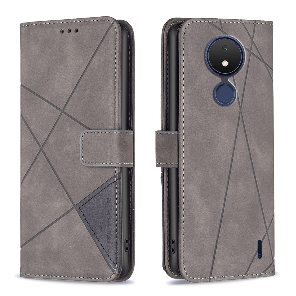 Nokia C21 Rhombus Texture Leather Phone Case with Magnetic Buckle and Card Holder