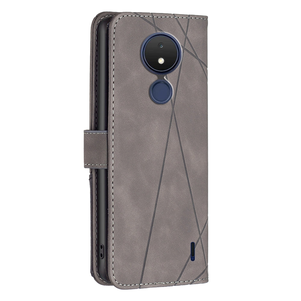 Nokia C21 Rhombus Texture Leather Phone Case with Magnetic Buckle and Card Holder