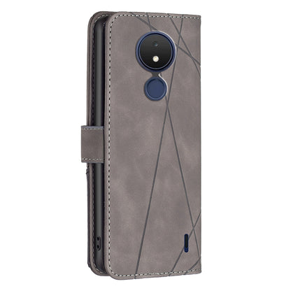 Nokia C21 Rhombus Texture Leather Phone Case with Magnetic Buckle and Card Holder