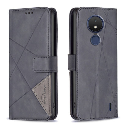 Nokia C21 Rhombus Texture Leather Phone Case with Magnetic Buckle and Card Holder