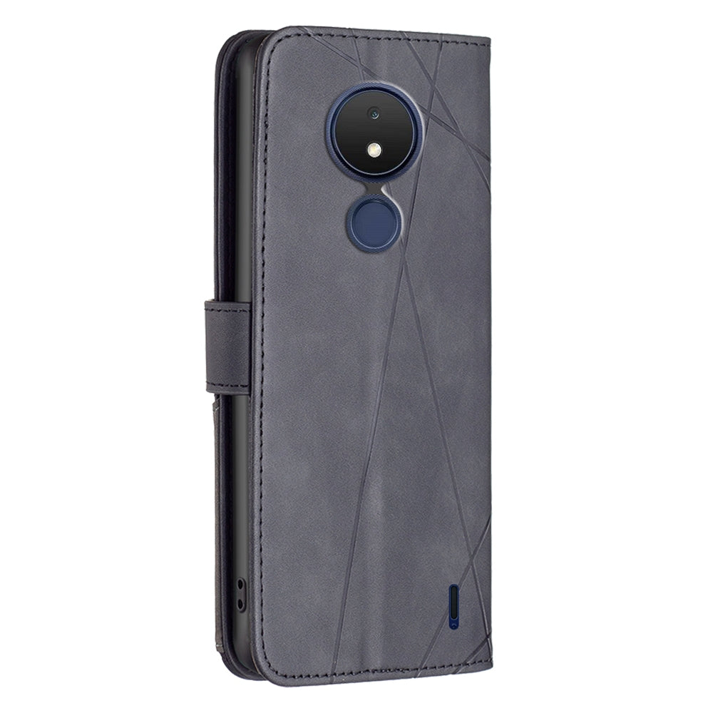 Nokia C21 Rhombus Texture Leather Phone Case with Magnetic Buckle and Card Holder