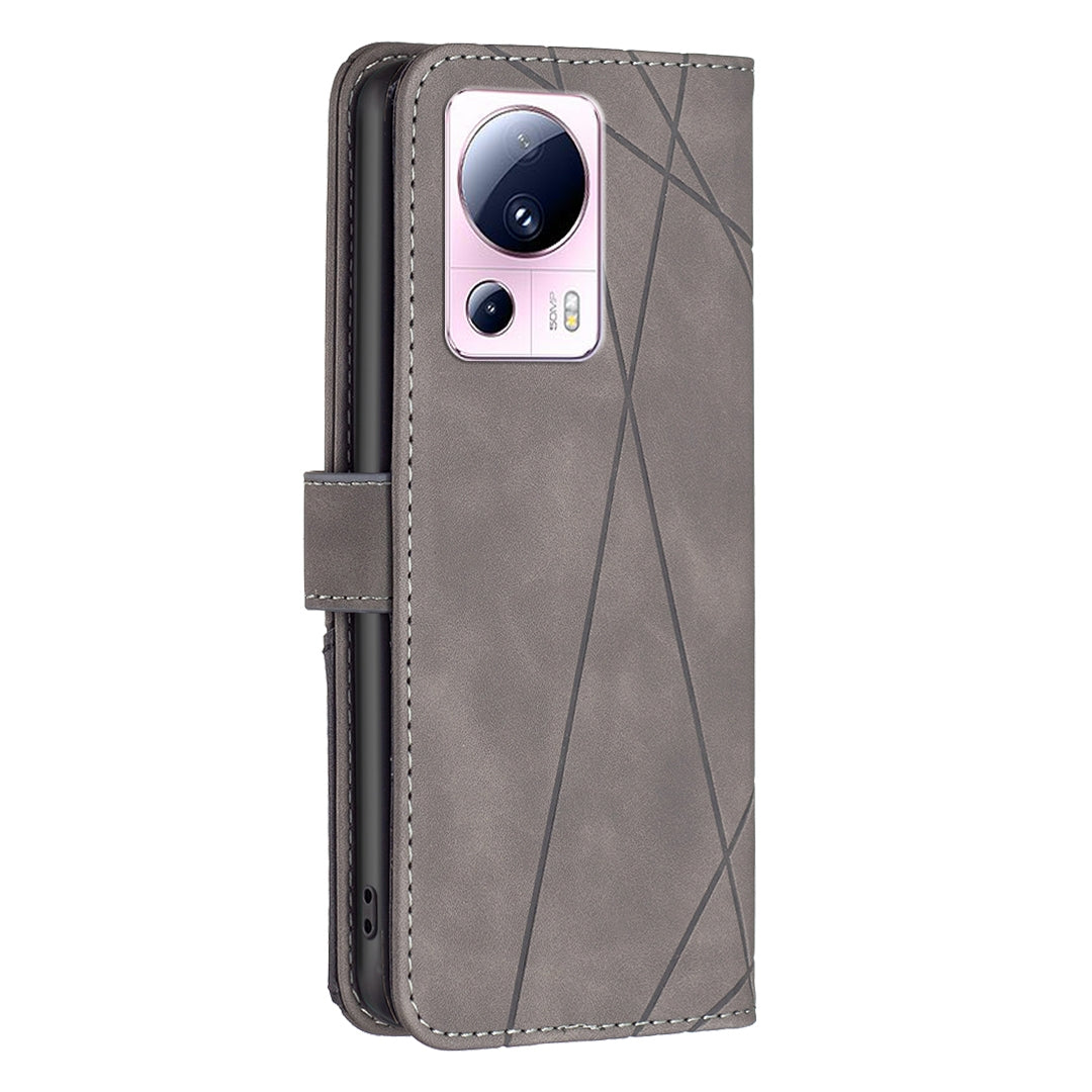 Xiaomi Civi 2 Rhombus Texture Leather Phone Case with Magnetic Buckle and Card Holder