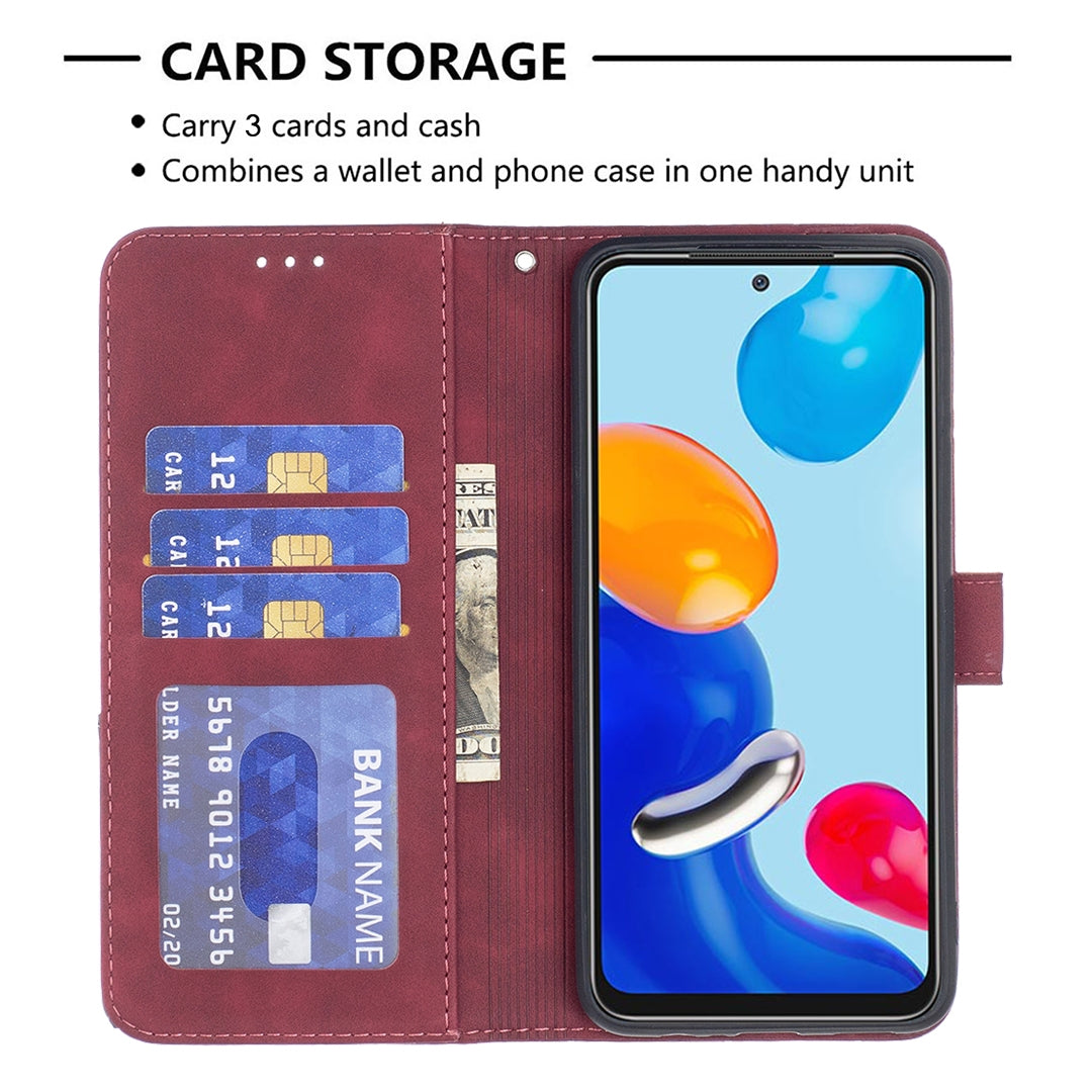 Xiaomi Redmi Note 11 Rhombus Texture Leather Phone Case with Magnetic Buckle and Card Holder