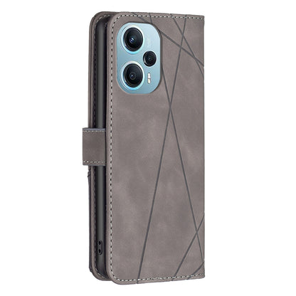 Xiaomi Poco F5 5G Rhombus Texture Leather Phone Case with Magnetic Buckle and Card Holder