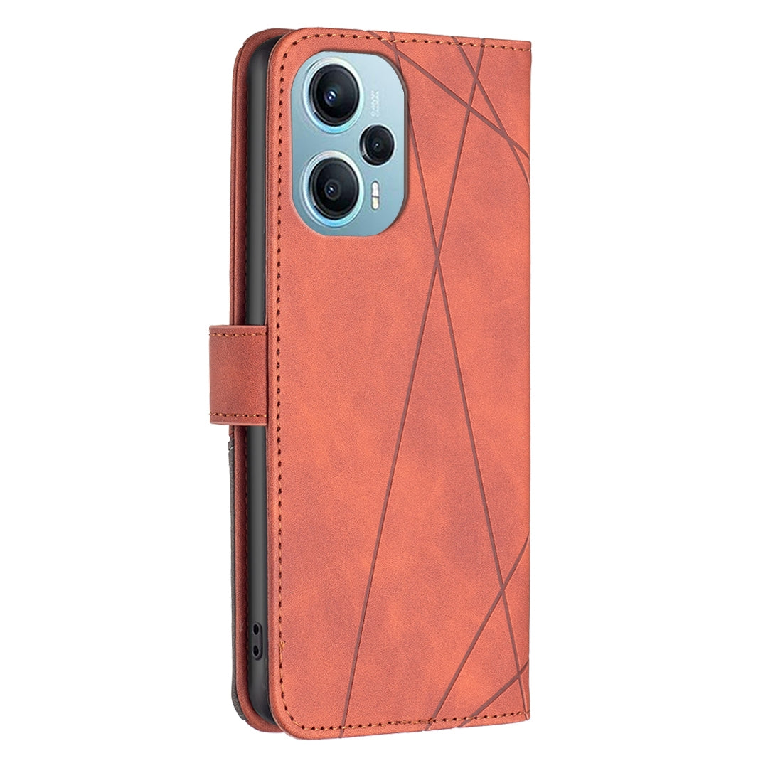 Xiaomi Poco F5 5G Rhombus Texture Leather Phone Case with Magnetic Buckle and Card Holder