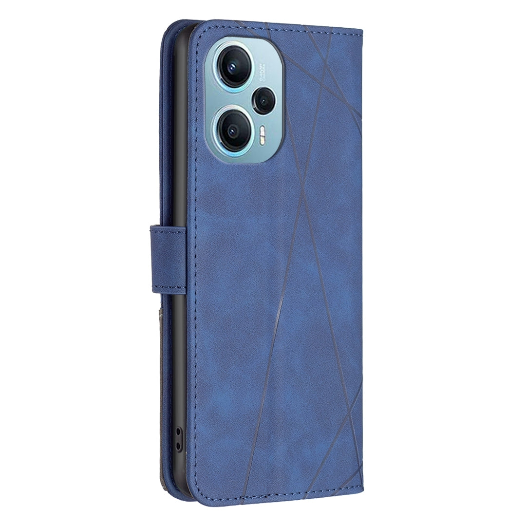 Xiaomi Poco F5 5G Rhombus Texture Leather Phone Case with Magnetic Buckle and Card Holder