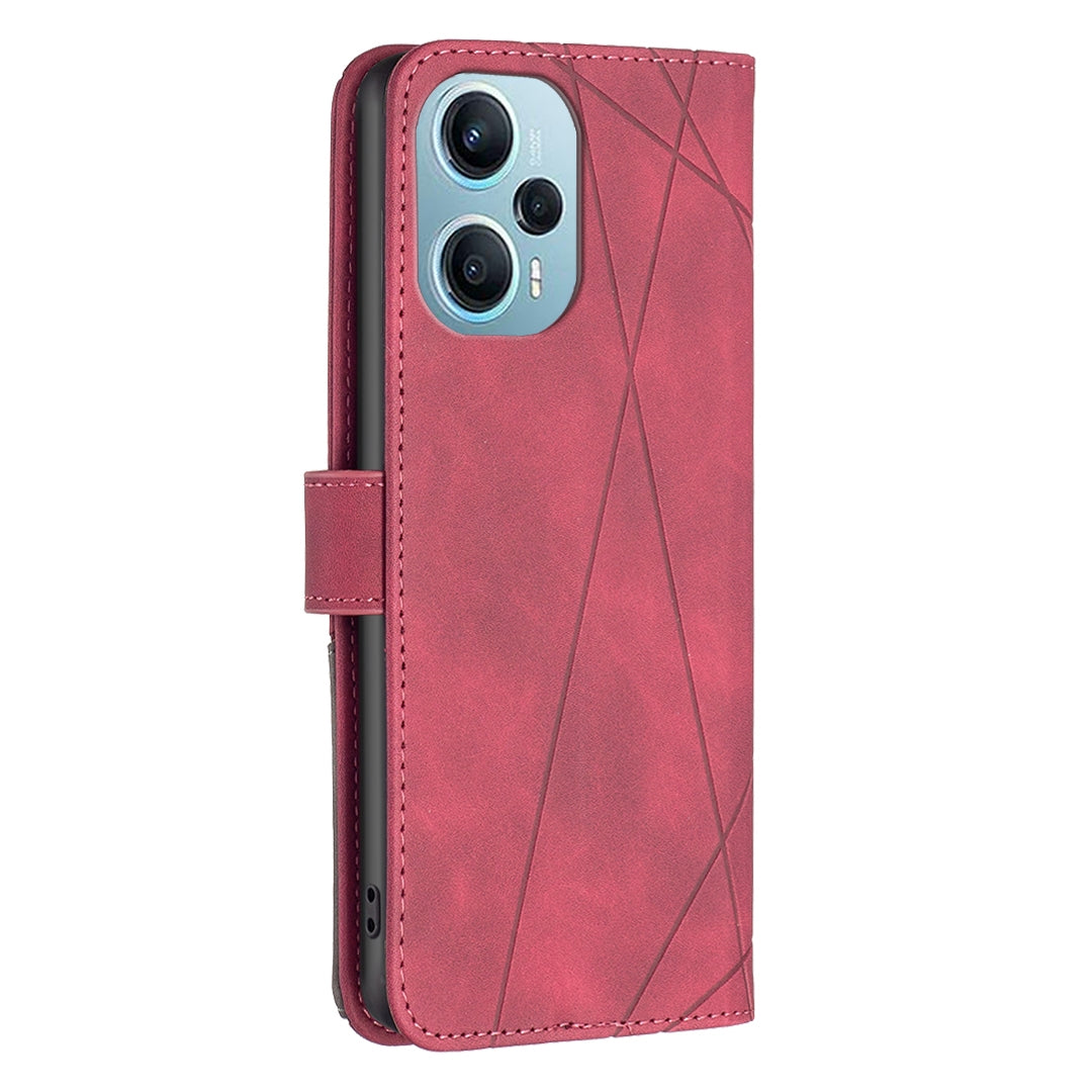 Xiaomi Poco F5 5G Rhombus Texture Leather Phone Case with Magnetic Buckle and Card Holder