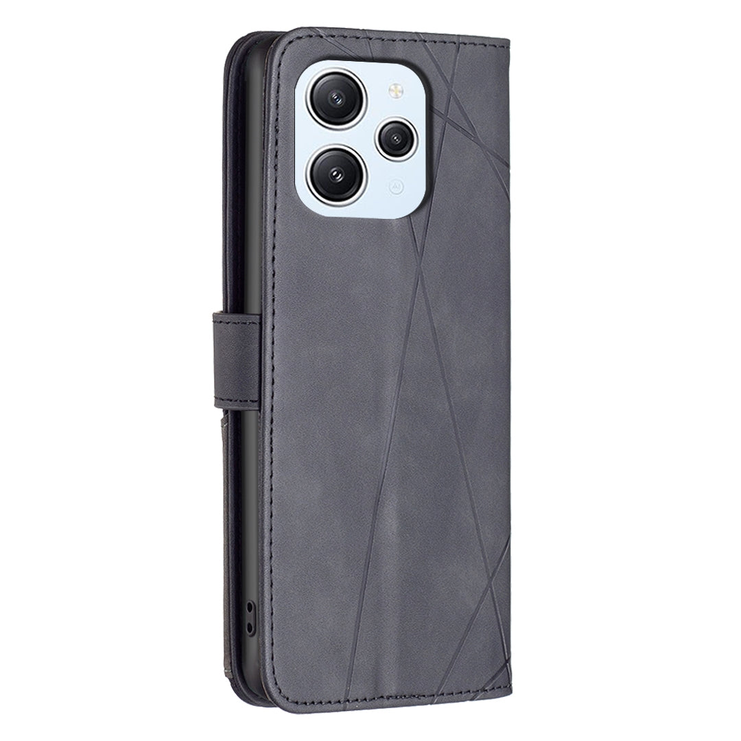 Xiaomi Redmi 12 4G Rhombus Texture Leather Phone Case with Magnetic Buckle and Card Holder