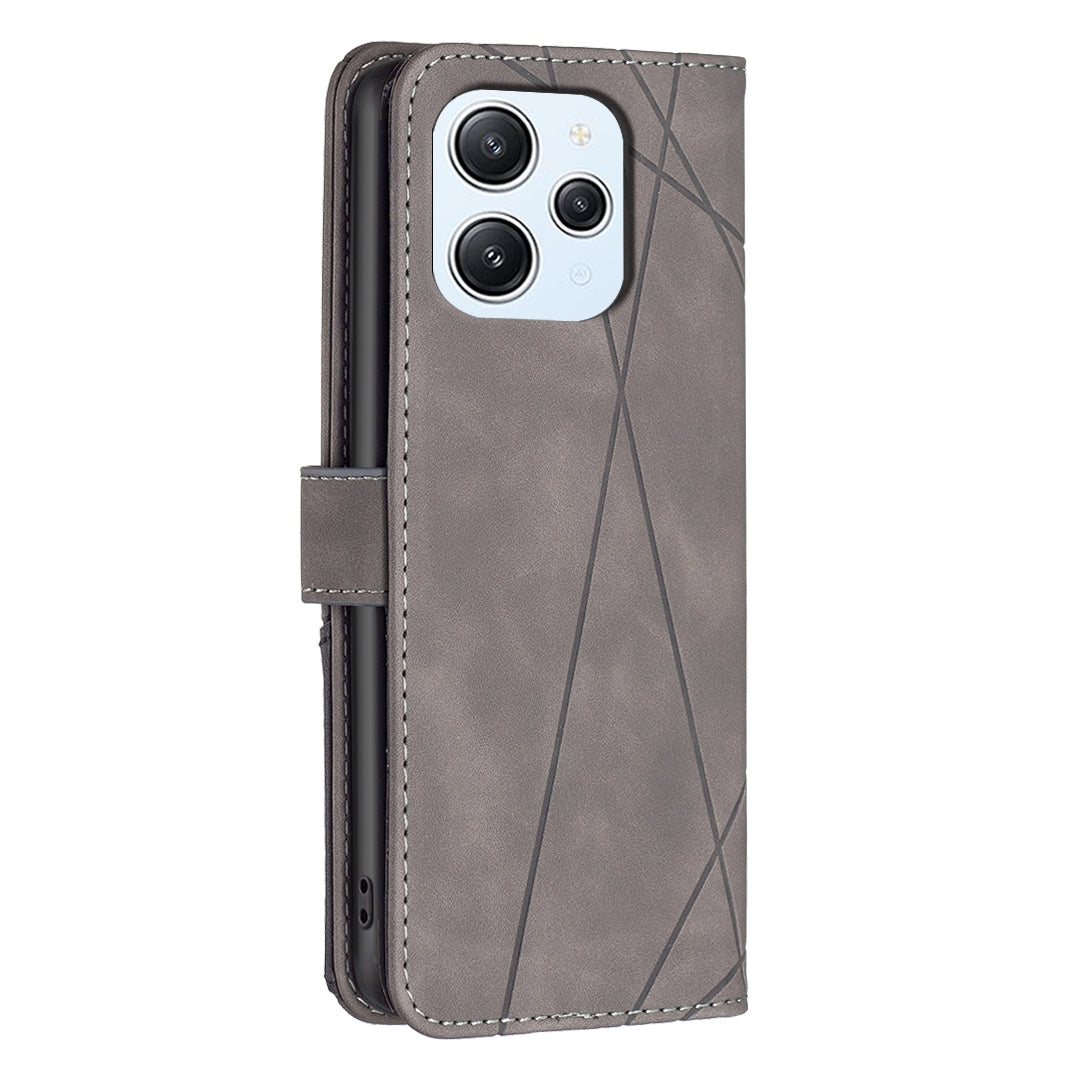 Xiaomi Redmi 12 4G Rhombus Texture Leather Phone Case with Magnetic Buckle and Card Holder