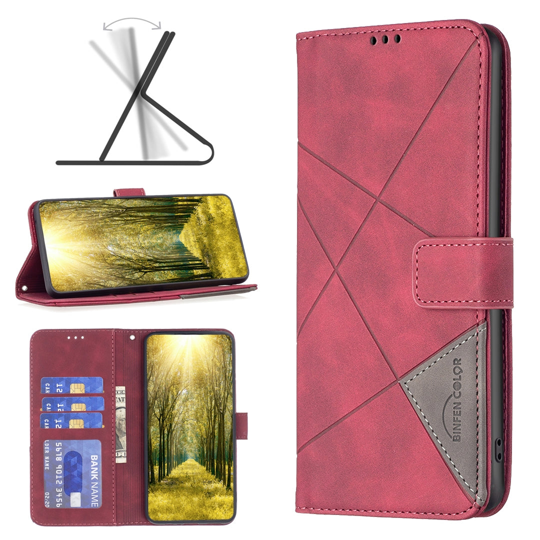 Xiaomi Redmi 12 4G Rhombus Texture Leather Phone Case with Magnetic Buckle and Card Holder