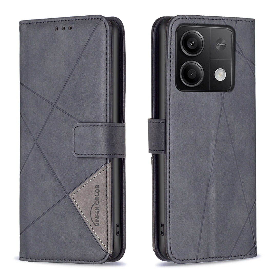 Xiaomi Redmi Note 13 Rhombus Texture Leather Phone Case with Magnetic Buckle and Card Holder