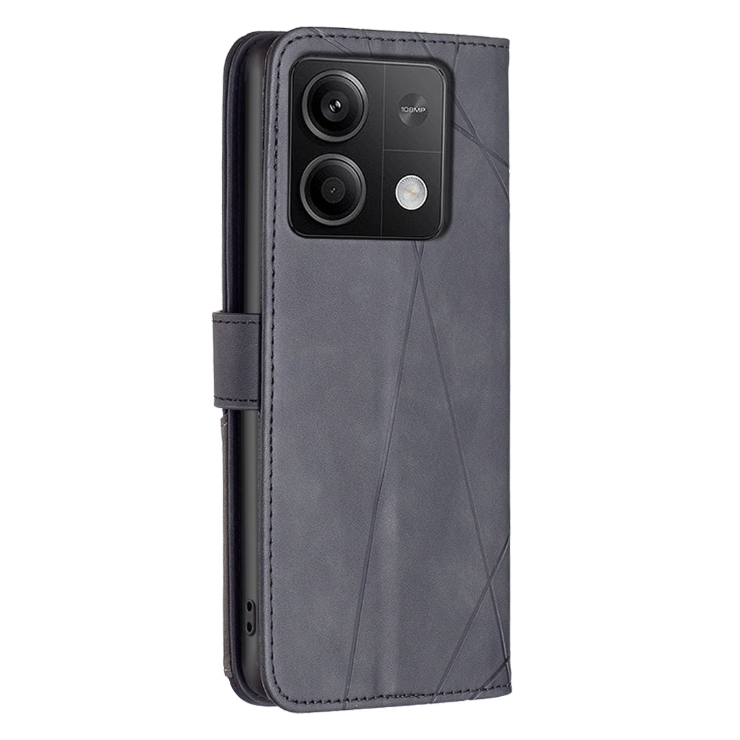 Xiaomi Redmi Note 13 Rhombus Texture Leather Phone Case with Magnetic Buckle and Card Holder