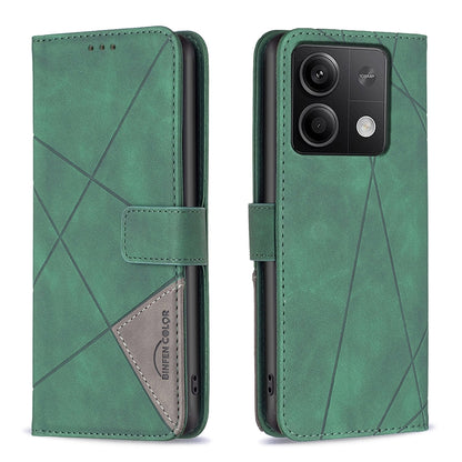 Xiaomi Redmi Note 13 Rhombus Texture Leather Phone Case with Magnetic Buckle and Card Holder