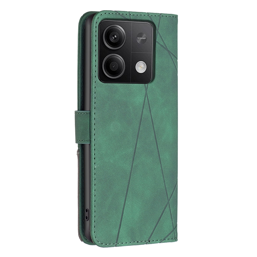 Xiaomi Redmi Note 13 Rhombus Texture Leather Phone Case with Magnetic Buckle and Card Holder