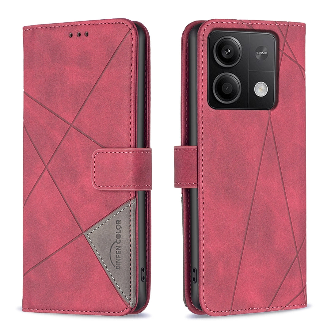 Xiaomi Redmi Note 13 Rhombus Texture Leather Phone Case with Magnetic Buckle and Card Holder