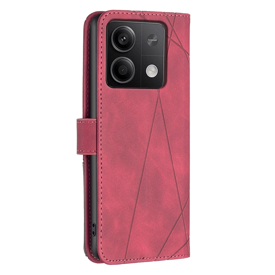 Xiaomi Redmi Note 13 Rhombus Texture Leather Phone Case with Magnetic Buckle and Card Holder