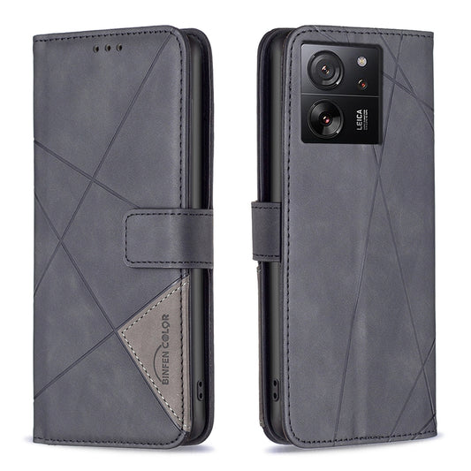 Xiaomi 13T Rhombus Texture Leather Phone Case with Magnetic Buckle and Card Holder