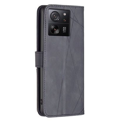 Xiaomi 13T Pro Rhombus Texture Leather Phone Case with Magnetic Buckle and Card Holder