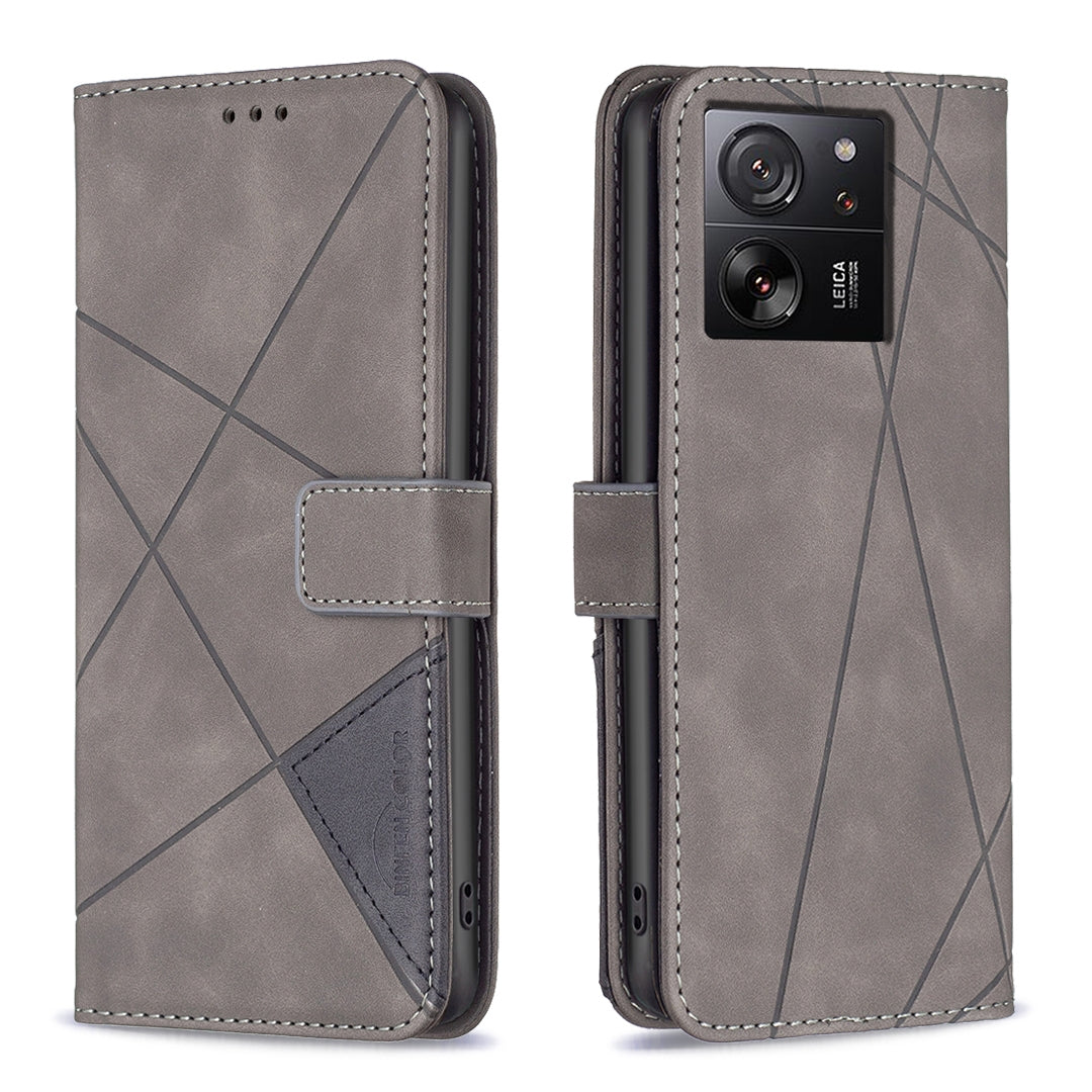 Xiaomi 13T Rhombus Texture Leather Phone Case with Magnetic Buckle and Card Holder