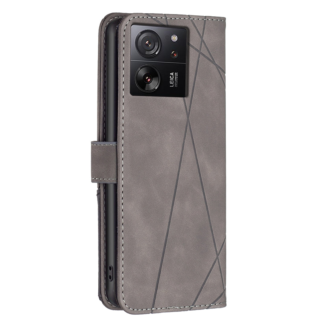 Xiaomi 13T Rhombus Texture Leather Phone Case with Magnetic Buckle and Card Holder