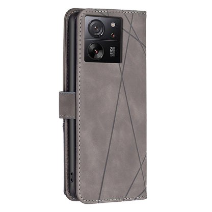 Xiaomi 13T Pro Rhombus Texture Leather Phone Case with Magnetic Buckle and Card Holder