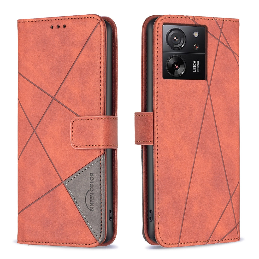 Xiaomi 13T Rhombus Texture Leather Phone Case with Magnetic Buckle and Card Holder