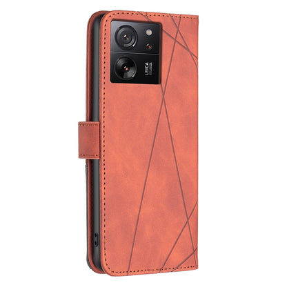 Xiaomi 13T Rhombus Texture Leather Phone Case with Magnetic Buckle and Card Holder