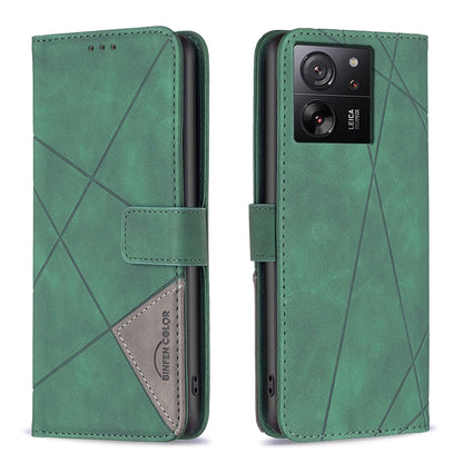 Xiaomi 13T Rhombus Texture Leather Phone Case with Magnetic Buckle and Card Holder