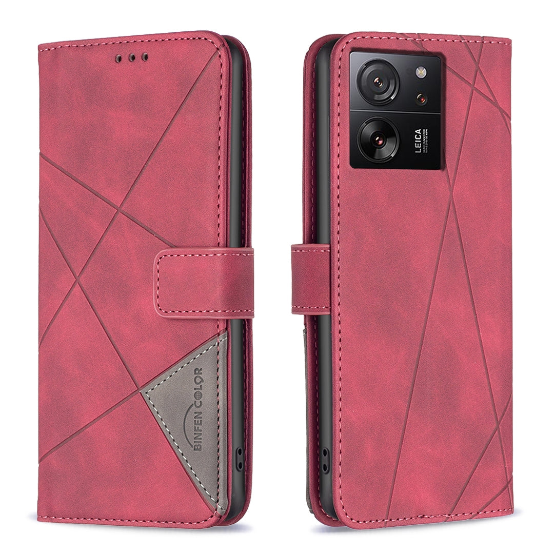 Xiaomi 13T Rhombus Texture Leather Phone Case with Magnetic Buckle and Card Holder