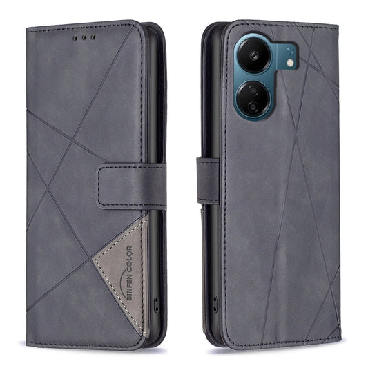 Xiaomi Redmi 13C Rhombus Texture Leather Phone Case with Magnetic Buckle and Card Holder