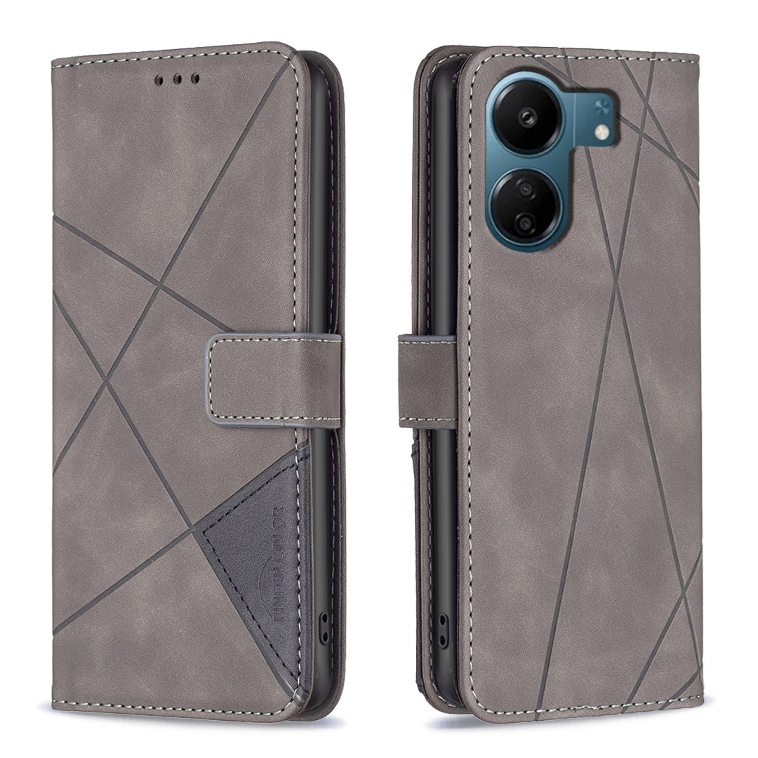 Xiaomi Redmi 13C Rhombus Texture Leather Phone Case with Magnetic Buckle and Card Holder