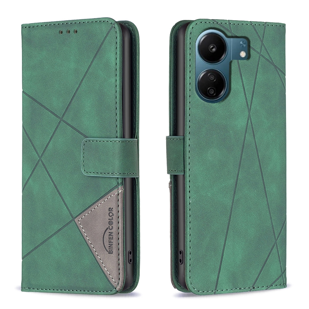 Xiaomi Redmi 13C Rhombus Texture Leather Phone Case with Magnetic Buckle and Card Holder