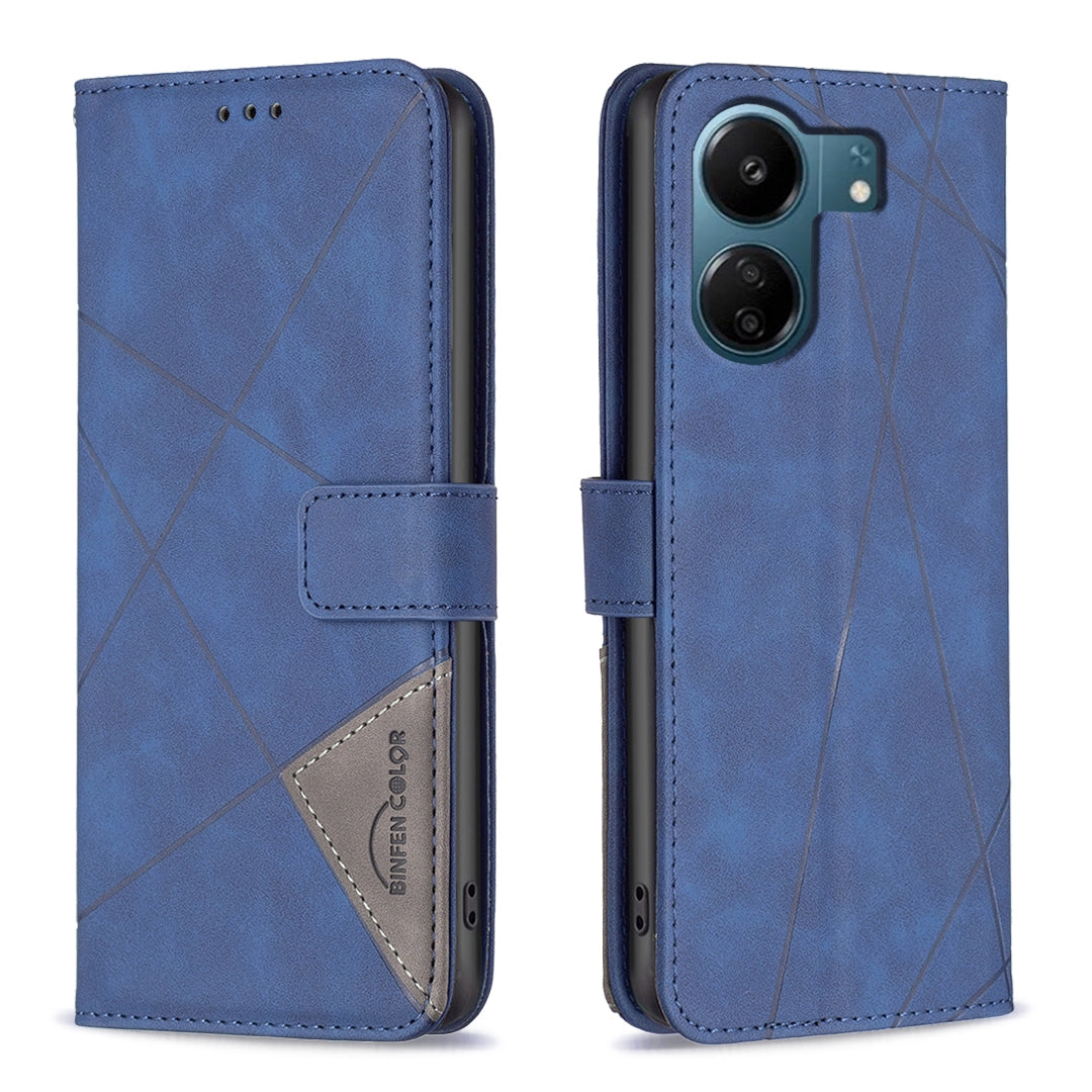 Xiaomi Redmi 13C Rhombus Texture Leather Phone Case with Magnetic Buckle and Card Holder