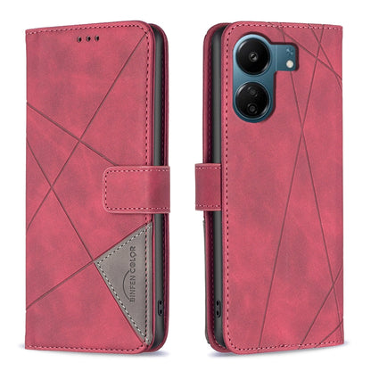 Xiaomi Redmi 13C Rhombus Texture Leather Phone Case with Magnetic Buckle and Card Holder