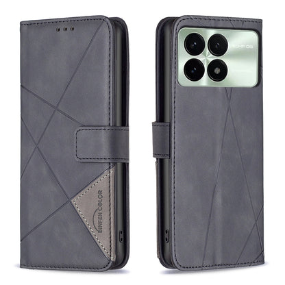 Xiaomi Redmi K70 Rhombus Texture Leather Phone Case with Magnetic Buckle and Card Holder