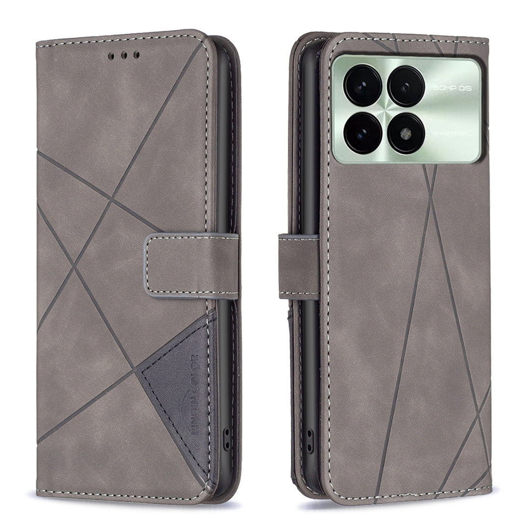 Xiaomi Redmi K70 Rhombus Texture Leather Phone Case with Magnetic Buckle and Card Holder