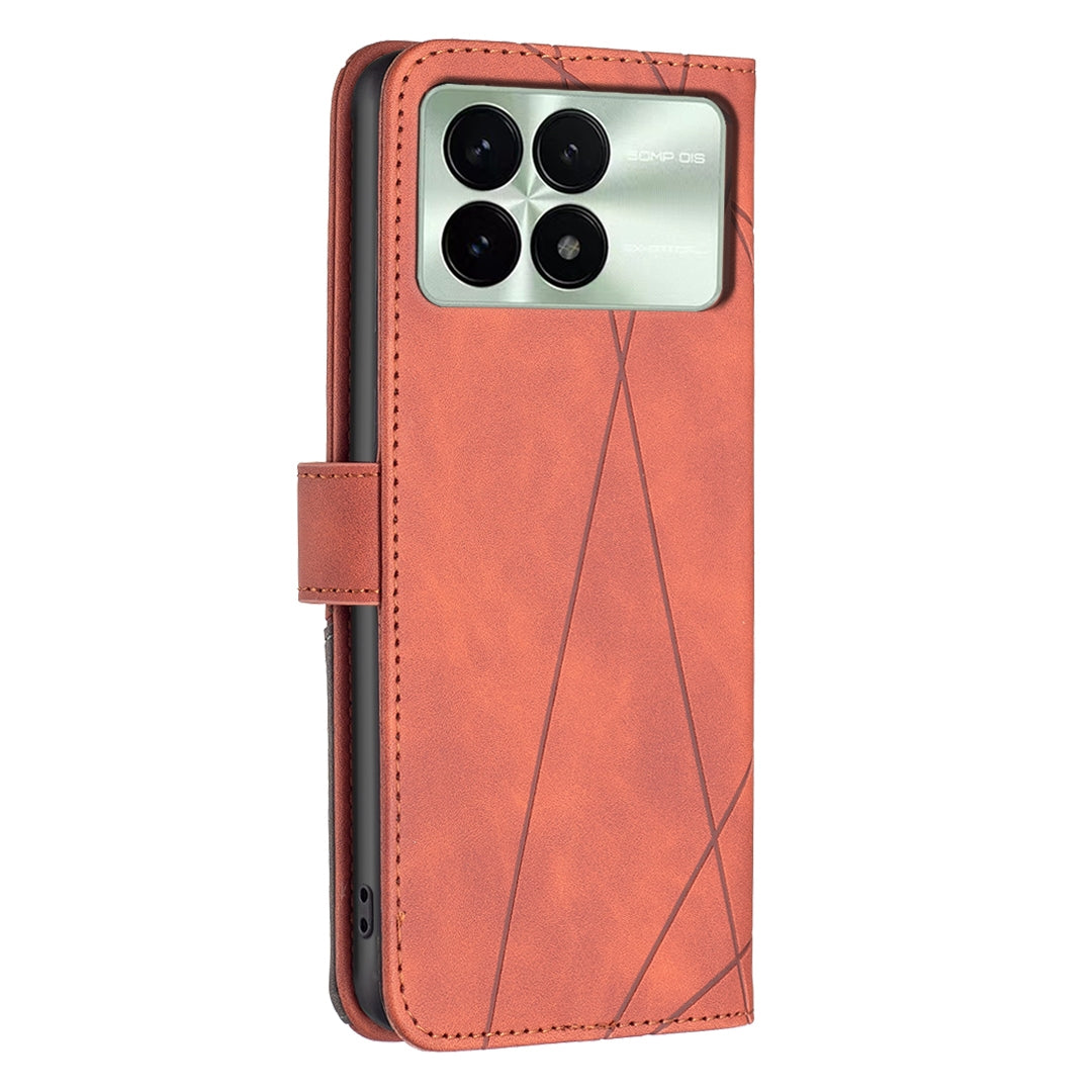 Xiaomi Redmi K70 Rhombus Texture Leather Phone Case with Magnetic Buckle and Card Holder