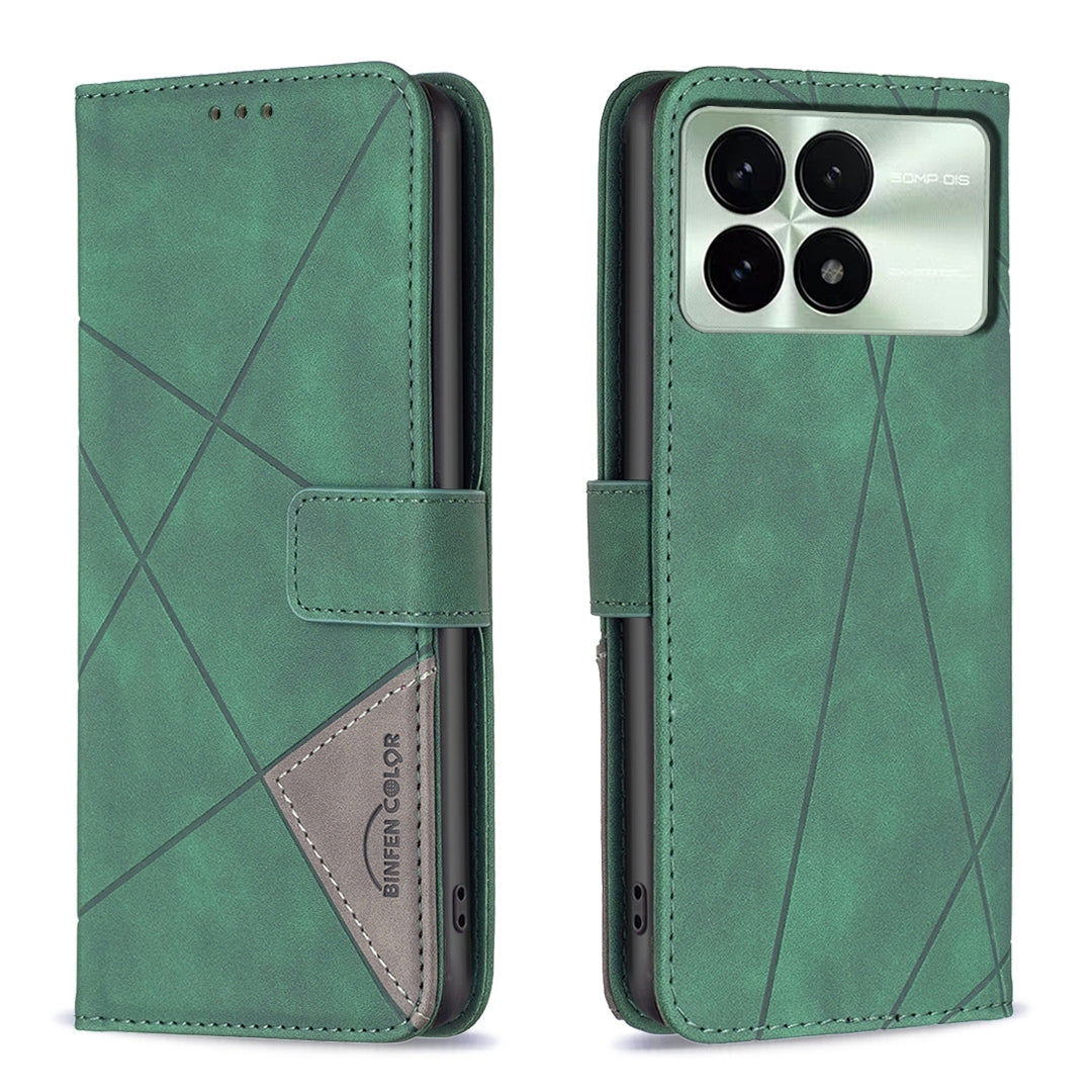 Xiaomi Redmi K70 Rhombus Texture Leather Phone Case with Magnetic Buckle and Card Holder