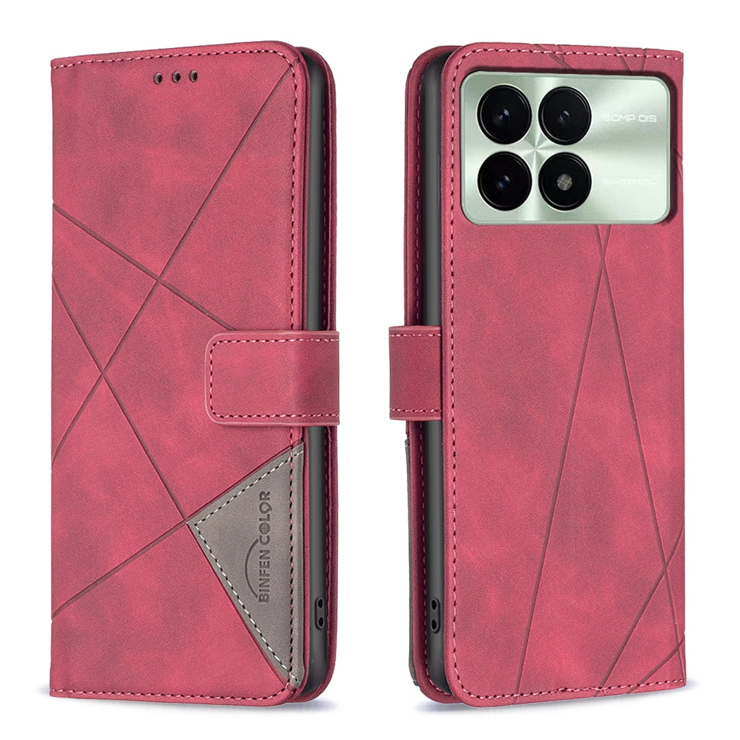 Xiaomi Redmi K70 Rhombus Texture Leather Phone Case with Magnetic Buckle and Card Holder