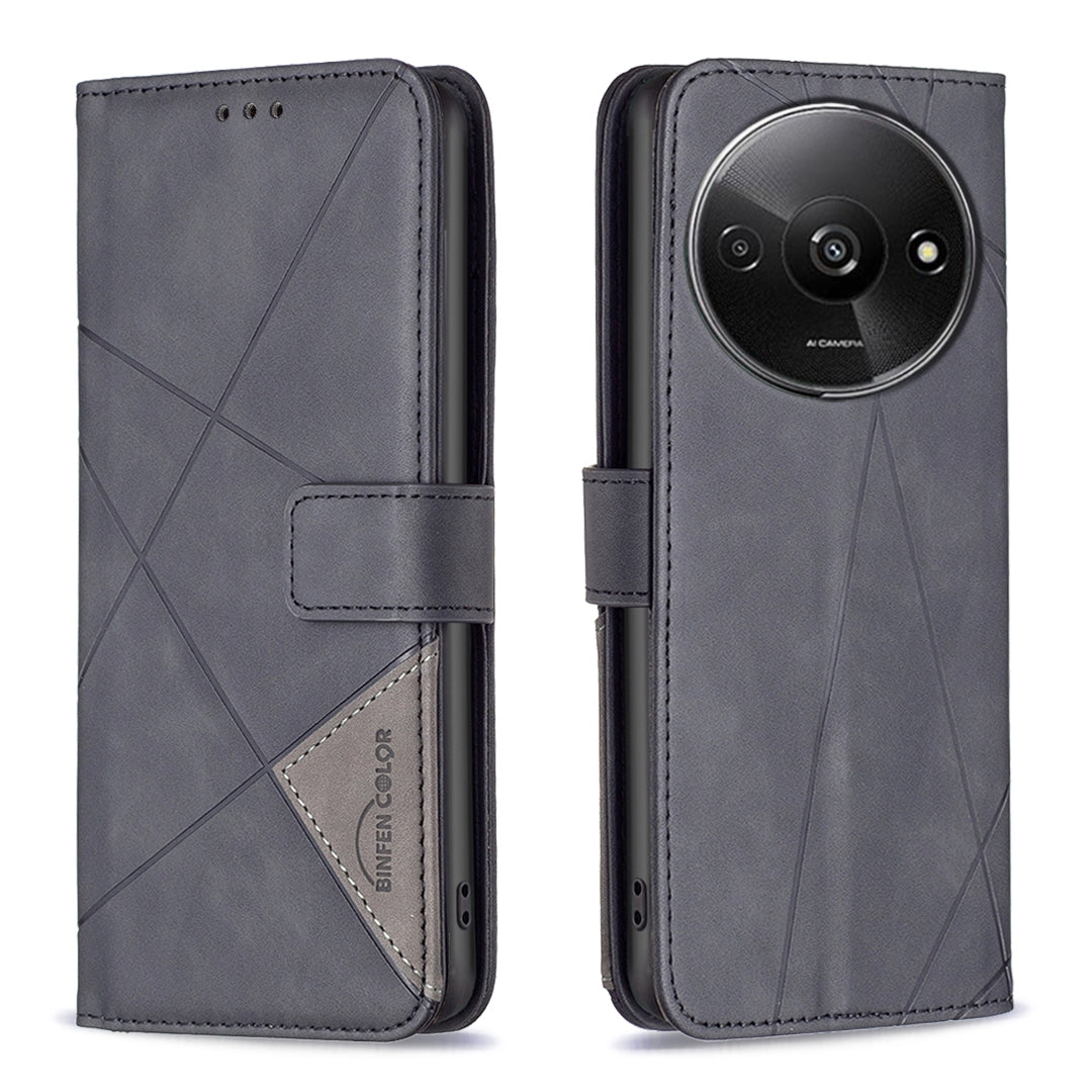 Xiaomi Redmi A3 Rhombus Texture Leather Phone Case with Magnetic Buckle and Card Holder